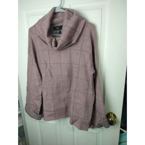 Rain Woman's M Sweater Purple Grey Windowpane Cowl Neck Soft Long Sleeves - Picture 2 of 8